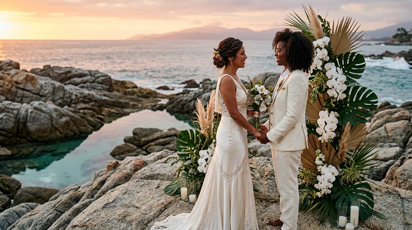 The Coastal Granite Reaffirmation: Designing a Sculptural Sunset Vow Renewal in Conchas Chinas