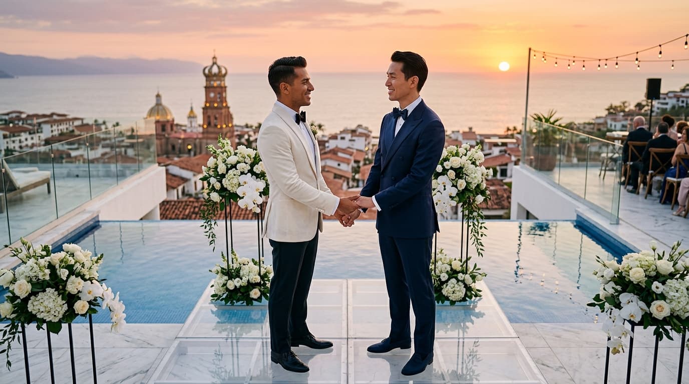 The Skyline Sanctuary: Crafting a High-Design Modernist Rooftop Vow Renewal in El Cerro, Puerto Vallarta