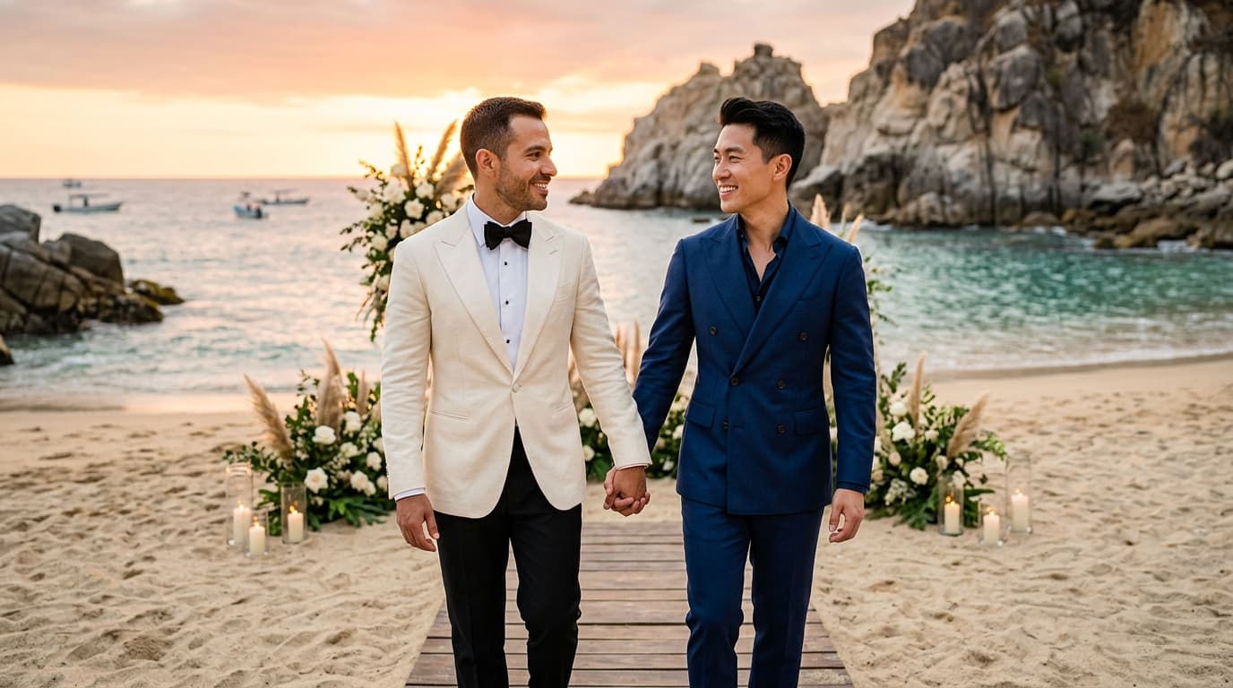 High-Fashion Coastal Elegance: Sartorial Styling for Luxury Beach Weddings in Puerto Vallarta