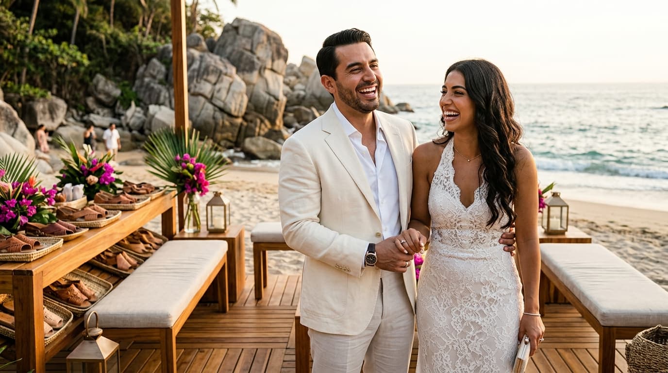 Shoreline Footwear Concierge & Sand Transition Lounges for Luxury Puerto Vallarta Beach Weddings