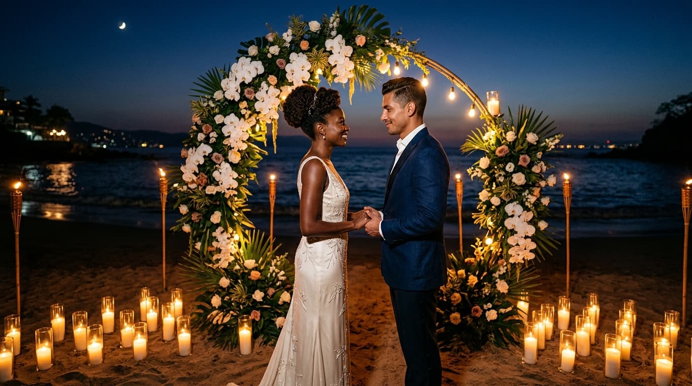 Twilight Reaffirmation: Crafting a High-Fashion Moonlit Vow Renewal in Puerto Vallarta’s Secluded Coves